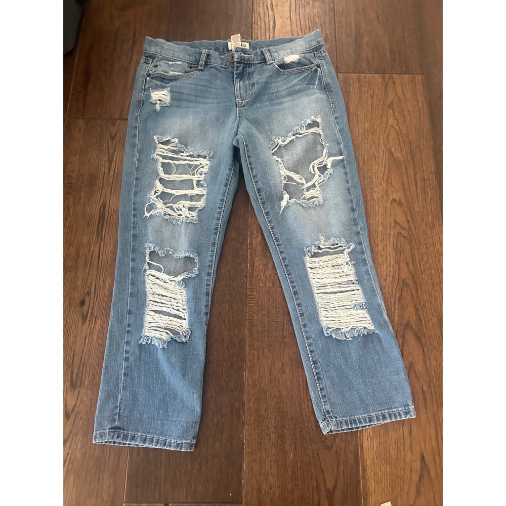 Y2K Mudd Distressed Ripped Boyfriend Jeans Light Wash Denim Size 5 Distressed